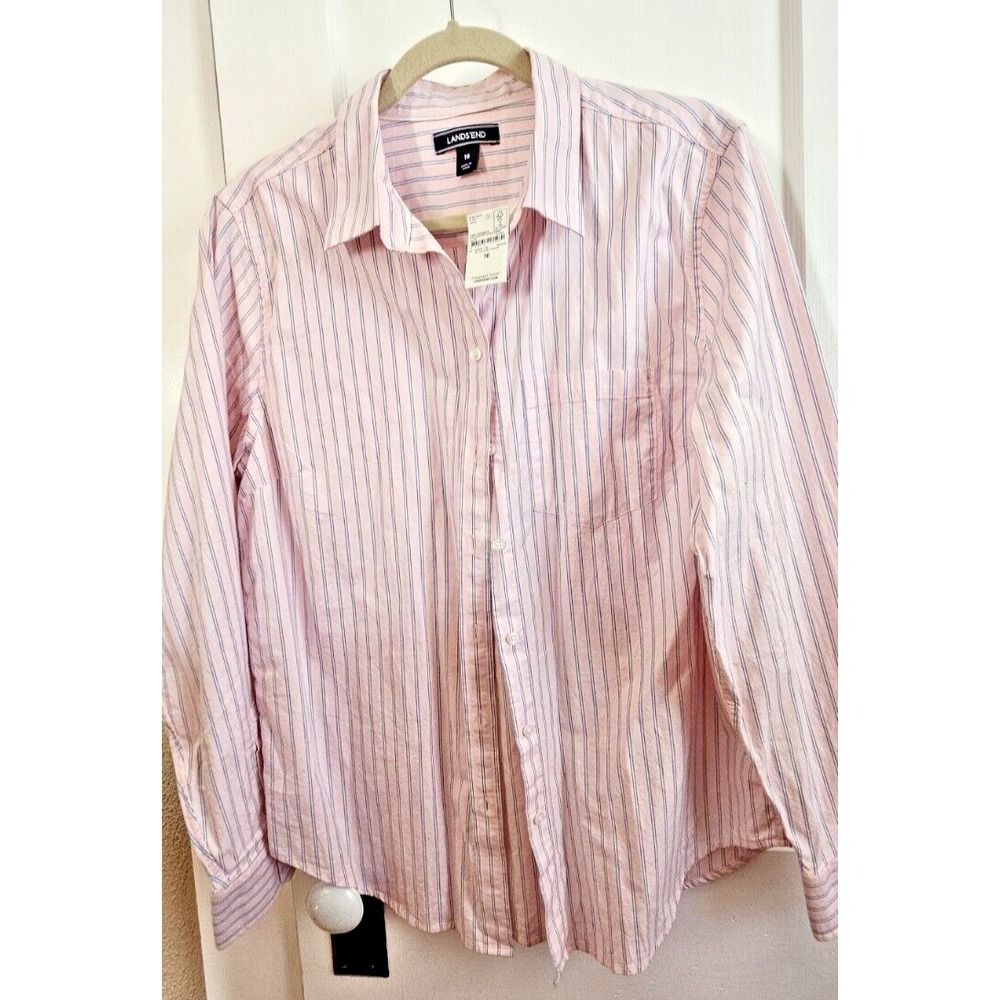 NWT LANDS' END women Sz 16 striped button up shirt pink‎